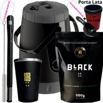 Kit Completo Tereré Garrafa Pávia + Black Erva Mate + Copo Térmico de Alumínio + Bomba Inox Mola