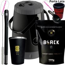 Kit Completo Tereré Garrafa Pávia + Black Erva Mate + Copo Térmico de Alumínio + Bomba Inox Mola