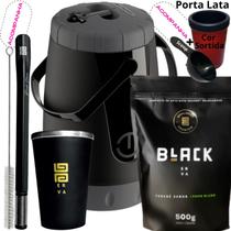 Kit Completo Tereré Garrafa Pávia + Black Erva Mate + Copo Térmico de Alumínio + Bomba Inox Mola