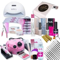Kit Completo Unhas Gel Lixadeira Cabine Coletor Acessórios Manicure Nail Art Nail Designer Profissional Utensílios Instrumentos Unha de Gel Fibra