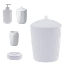 Kit Completo Utensílios Banheiro Canellata Branco 5 Peças