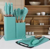 Kit Completo Utensílios Cozinha 19 Peças Com Tábua Silicone