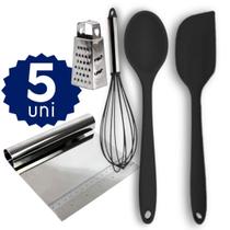 Kit Completo Utensílios Cozinha Colher Espátula Batedor Ralador e Espátula Inox para Raspar Cortar