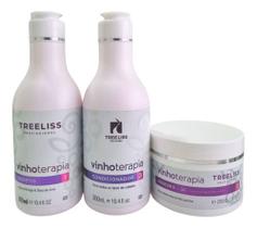 Kit Completo Vinhoterapia Capilar Óleos De Uva Shampoo Condicionador E Creme Tratamento Eficaz Fios Brilhante e Cheiroso