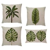Kit Composê 4 Capas para Almofadas Retangular Linho Folhagens Dud Almofadas