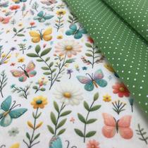 Kit Composê Tecido Tricoline Digital Natural Beauty cor 2 Algodão 2 cortes 50 x 1,50 mt