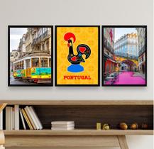 Kit Composição 3 Quadros Decorativos Portugal 45x34cm - com vidro