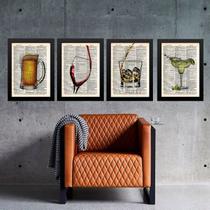 Kit Composição 4 Quadros Vintage Bar 24x18cm - com vidro Kit Composição 4 Quadros Vintage Bar 24x18cm - com vidro