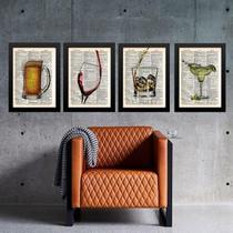 Kit Composição 4 Quadros Vintage Bar 33X24Cm