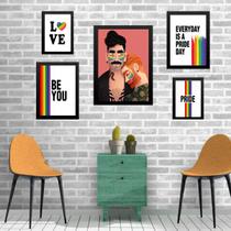 Kit Composição 5 Quadros LGBT - Gay - com vidro