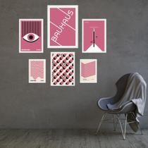 Kit Composição 6 Quadros Artes Bauhaus Rosa Kit Composição 6 Quadros Artes Bauhaus Rosa