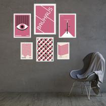 Kit Composição 6 Quadros Artes Bauhaus Rosa Kit Composição 6 Quadros Artes Bauhaus Rosa