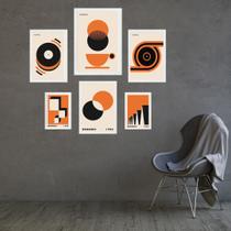 Kit Composição 6 Quadros Bauhaus Laranja E Preto