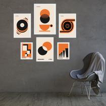 Kit Composição 6 Quadros Bauhaus Laranja e Preto Kit Composição 6 Quadros Bauhaus Laranja e Preto