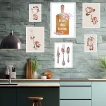 Kit Composição 6 Quadros Cozinha Vintage - Flores Kit Composição 6 Quadros Cozinha Vintage - Flores