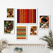 Kit Composição 6 Quadros Estampas AfricanasMulheres - com vidro
