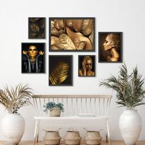 Kit Composição 6 Quadros Folhas E Mulheres Douradas - com vidro Kit Composição 6 Quadros Folhas E Mulheres Douradas - com vidro