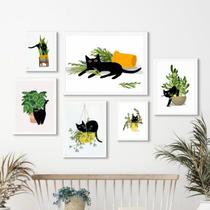 Kit Composição 6 Quadros Gatinho ComPlantas - com vidro Kit Composição 6 Quadros Gatinho ComPlantas - com vidro