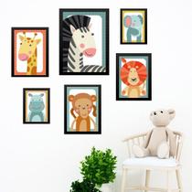 Kit Composição 6 Quadros Infantis Bichos Safari