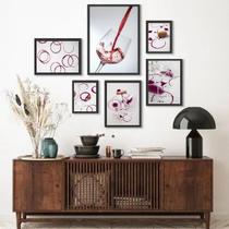 Kit Composição 6 Quadros Minimalistas Vinho - com vidro Kit Composição 6 Quadros Minimalistas Vinho - com vidro