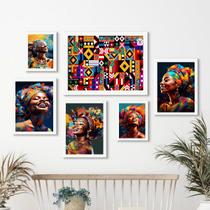 Kit Composição 6 Quadros Mulheres AfricanasColoridas - com vidro Kit Composição 6 Quadros Mulheres AfricanasColoridas - com vidro