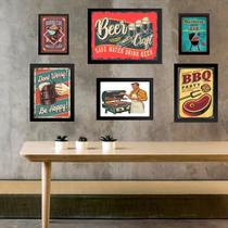 Kit Composição 6 Quadros Vintage Churrasco e Cerveja - com vidro