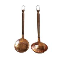 Kit Concha e Escumadeira em Cobre e Cabo de Madeira M