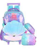 Kit Concha Mochila Rodas Costas + Lancheira + Estojo Triplo