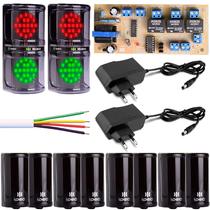 Kit Condomínio Semaforo LED Bivolt + Controlador 2 Níveis + Sensor Barreira Feixe Simples 30 metros + 100 mts Cabo 4 Vias + 2 Fonte 12V 3A