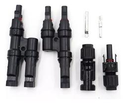 Kit Conector Mc4 T2 2x1 Vias + Par Mc4 Simples Painel Solar Kit Conector Mc4 T2 2x1 Vias + Par Mc4 Simples Painel Solar