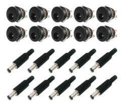 Kit Conectores Jack J4 Femea DC-022 Painel Rosca e Plug Conector P4 Macho 2.1X5.5MM Fio - 20 Peças - OEM