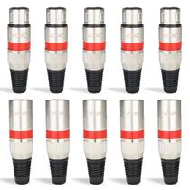 Kit Conectores XLR Macho e Fêmea Voik PVKMV Metal Vermelho