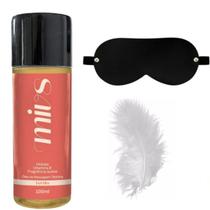 Kit Conexão com Óleo de Massagem Corporal Tantra Mivs Tapa Olho e Pluma