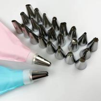Kit Confeitar 26 Peças Saco de Silicone Reutilizável Rosa com 24 Bicos Inox e Conector Casa Kilin Kichen Cor:Rosa