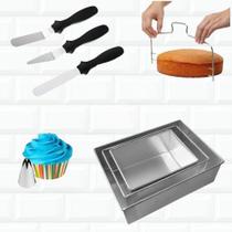 Kit Confeitaria 3 Formas Retangular Bico Nivelador Espatulas