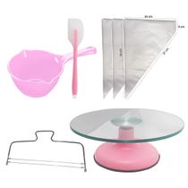 Kit Confeitaria Bailarina Vidro Rosa + Acessórios Para Bolo