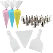 Kit Confeitaria Decoração Chantilly Bicos 100 Sacos Espátula