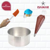 Kit Confeitaria Forma De Bolo 20 Cm Espatula 6 Sacos + Bico