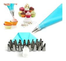 Kit Confeiteiro 23 Bicos Inox 1 Saco Decoração Bolo Cupcake