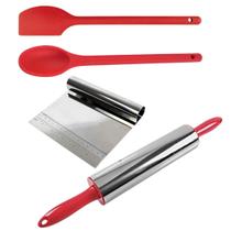 Kit Confeiteiro 4 pçs Rolo de Massa Colher Espatula Silicone Kit Confeiteiro 4 pçs Rolo de Massa Colher Espatula Silicone