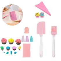 Kit Confeiteiro 7 Peças Silicone Pincel Espátula Decoração de Bolo