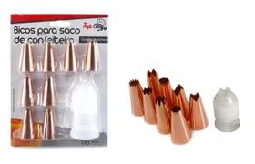 Kit Confeiteiro com 8 Bicos Diferentes de Metal Rose Gold + Adaptador Universal para Saco de Confeitar