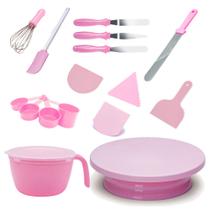 Kit Confeiteiro Completo 11 Itens - Rosa - Bailarina Espátulas Raspadores e mais - Solrac