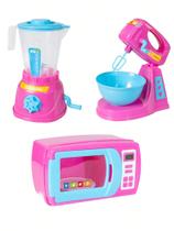 Kit Confeiteiro Cozinha Brinquedos Infantil Microondas Liquidificador Batedeira Colorida