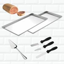 Kit Confeiteiro Formas Rocambole Bolo De Rolo 30x15 + Espátulas