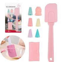 Kit Confeiteiro P/ Decoração de Bolos 1 Espátula 5 Bicos 1 Saco 1 Rosca
