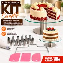 Kit Confeiteiro Profissional Base Bolo Giratoria Bicos Decorativos Cortador E Espátula Nivelador