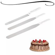 Kit Confeiteiro Profissional Completo 3 Espátulas Retas e Curvas Tamanhos Diferentes Inox e Plástico Utensílios