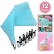 Kit Confeiteiro Saco + 12 Bicos para Decoração Decorador Artesanal de Bolos e Doces Confeitaria