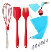 Kit Confeiteiro Silicone Utensílios De Cozinha Espatula Pão Duro Batedor Fuet Pincel E Decorador De Bolos Com 7 Bicos Aço Inox